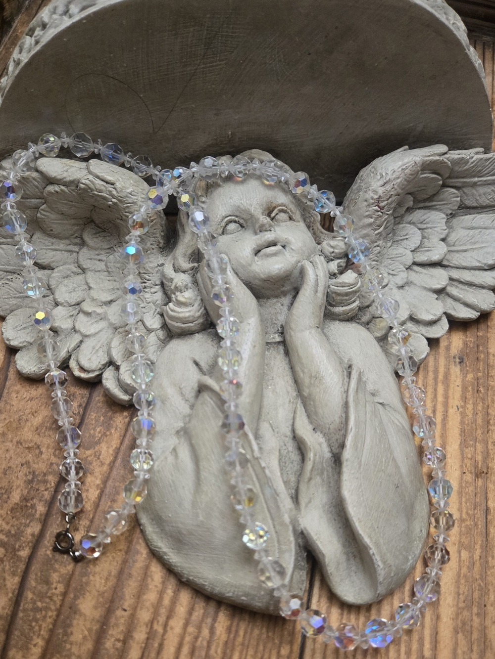 Vintage Aurora-Finish Crystal Bead Necklace in Clear Iridescent
